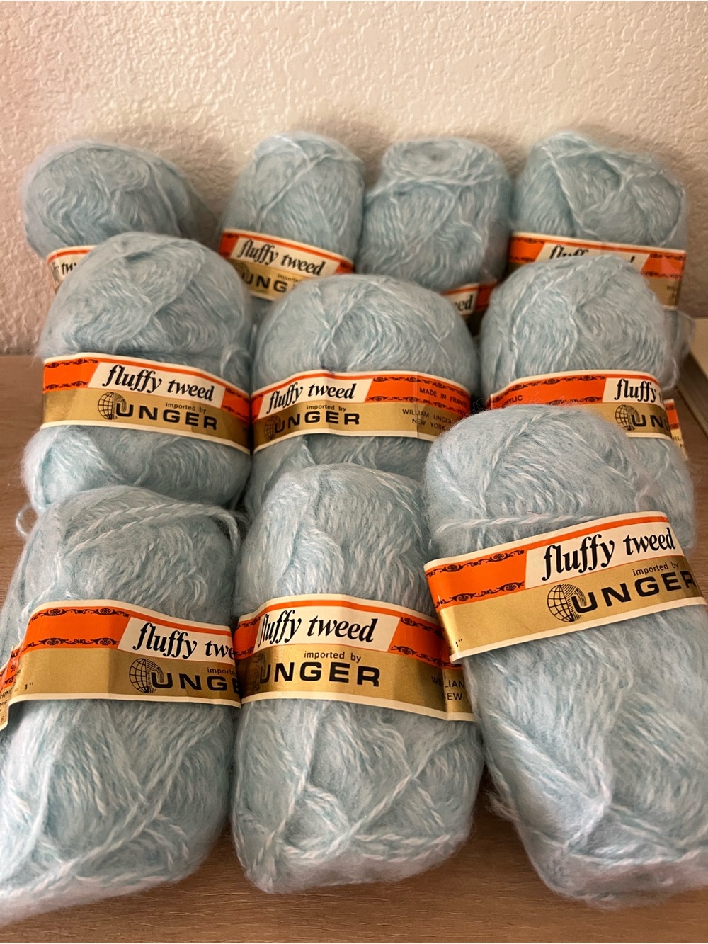 Unger Fluffy Tweed Yarn - Light Blue Skeins (Lot of 10)